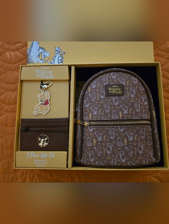 Disney Handbags - Disney Winnie the Pooh Brown Mini Backpack & Wallet Gift Set with Gold Accents